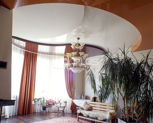 Многоуровневый натяжной потолок в гостиной | Портфолио 5Plus | Киев ⋆ Днепр ⋆
