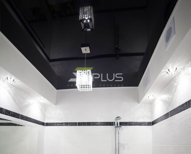 Натяжной потолок в ванной черный глянец | Портфолио 5Plus | Киев ⋆ Днепр ⋆
