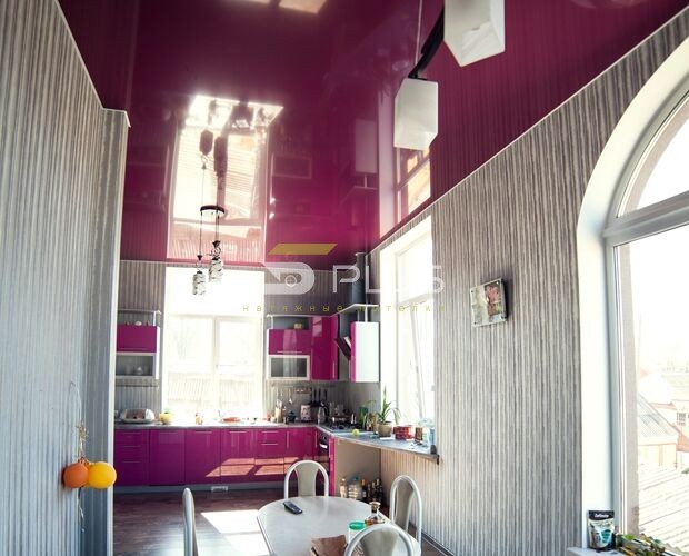 Розовый натяжной потолок для кухни | Портфолио 5Plus | Киев ⋆ Днепр ⋆