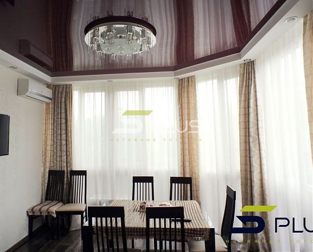 Натяжной потолок цвета шоколада в столовой | Портфолио 5Plus | Киев ⋆ Днепр ⋆